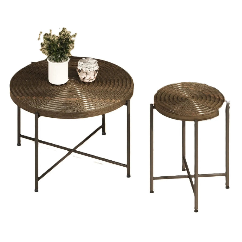 Coffee And End Table Set Waterproof Cover, Distressed Cylindrical Design, Legs Classic Rustic Charm (Set of 2) by HouseOfZazla