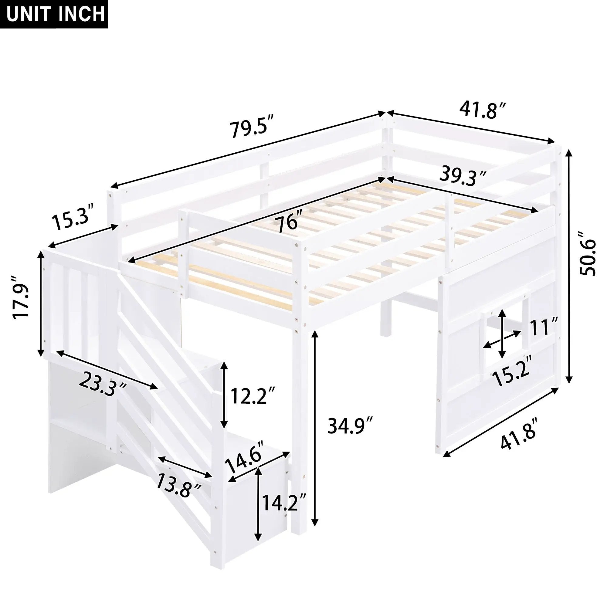 Loft Bed With Storage Staircase, Window & LED Light by Unique Piece Furniture