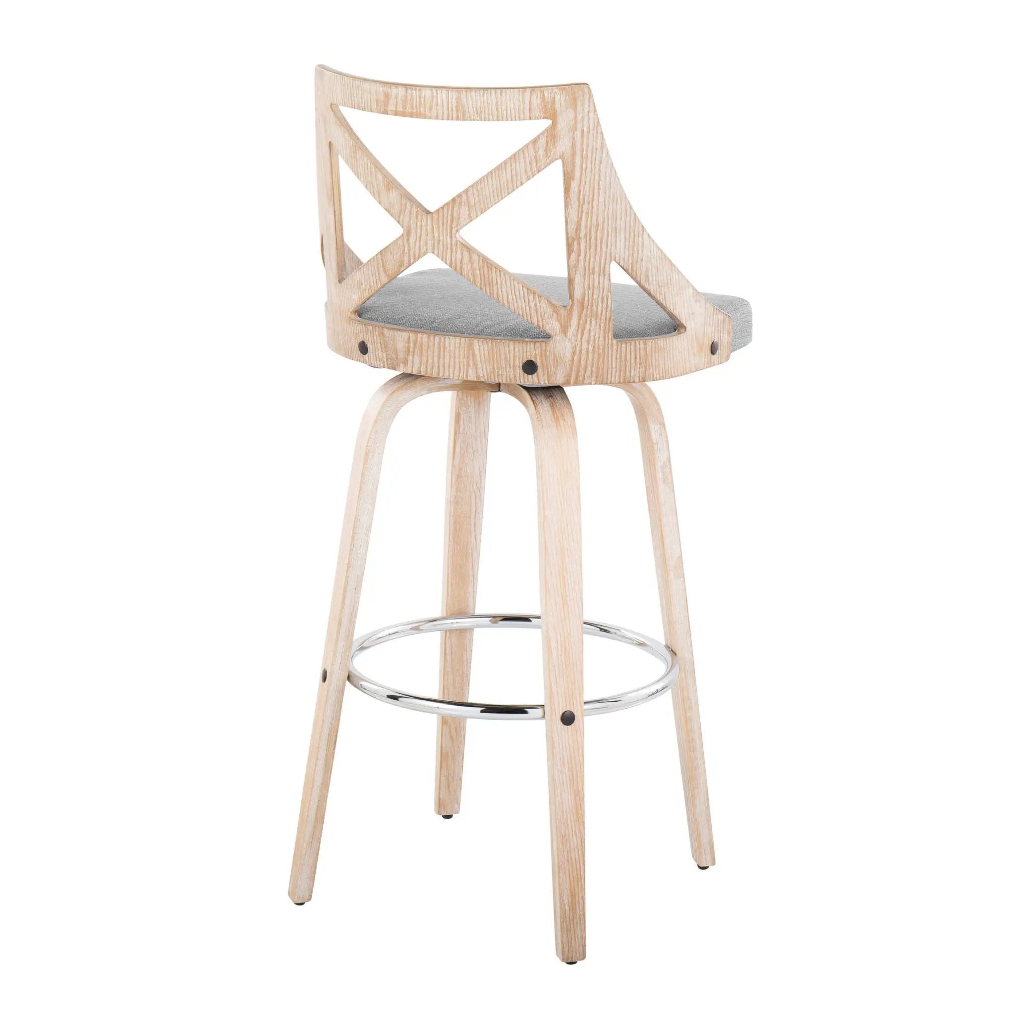 Charlotte - Farmhouse Fixed Height Bar Stool With Swivel And Round Footrest (Set of 2) by HouseOfZazla
