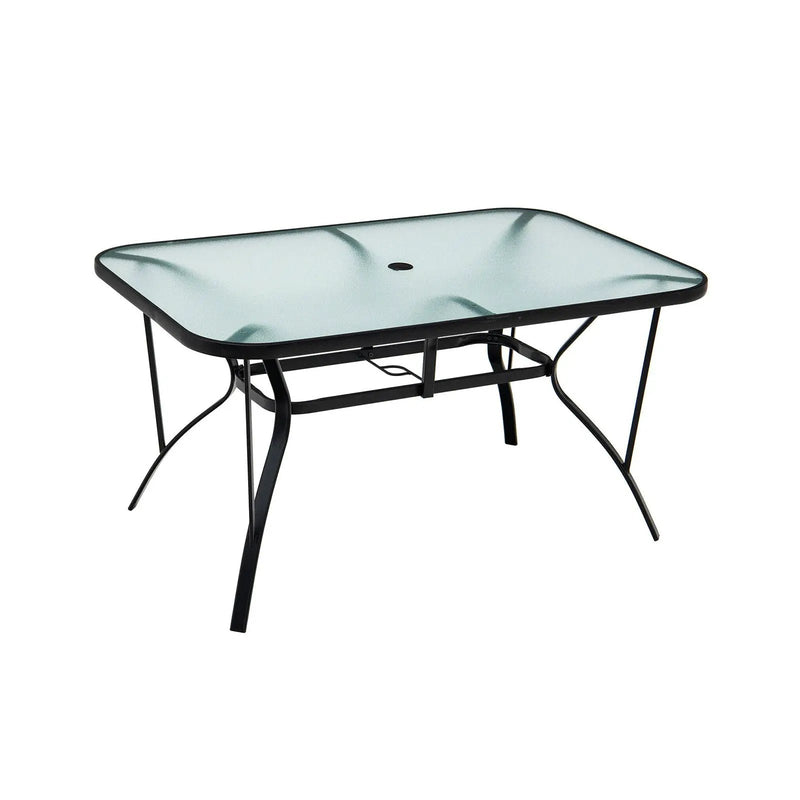 55 x 35 Inch Patio Dining Rectangle Tempered Glass Table with Umbrella Hole by DirectDeals
