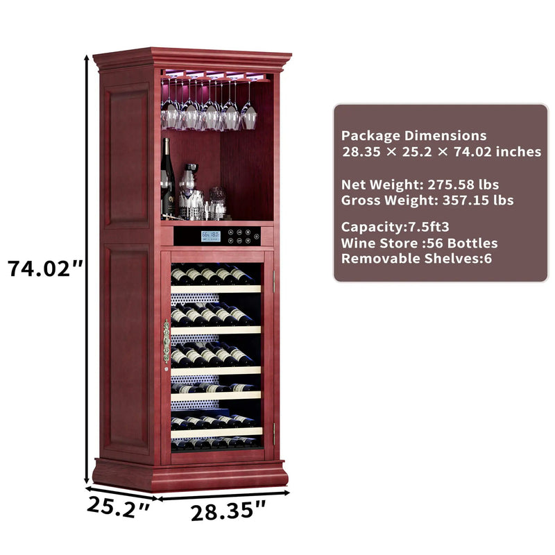 Nuvia 56-Bottle 7.5 Cu.Ft Single-Zone Multi-Tiered Wooden Wine Cooler Cabinet With Humidity And Temperature Controls (SAK73195) by SAKSBY WHOLESALE