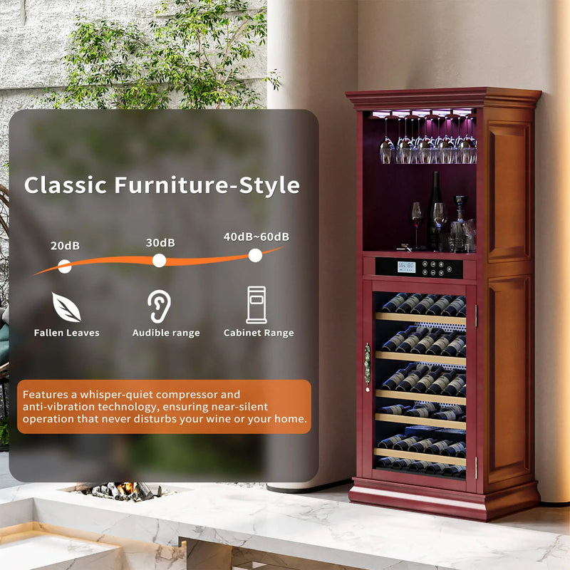 Nuvia 56-Bottle 7.5 Cu.Ft Single-Zone Multi-Tiered Wooden Wine Cooler Cabinet With Humidity And Temperature Controls (SAK73195) by SAKSBY WHOLESALE