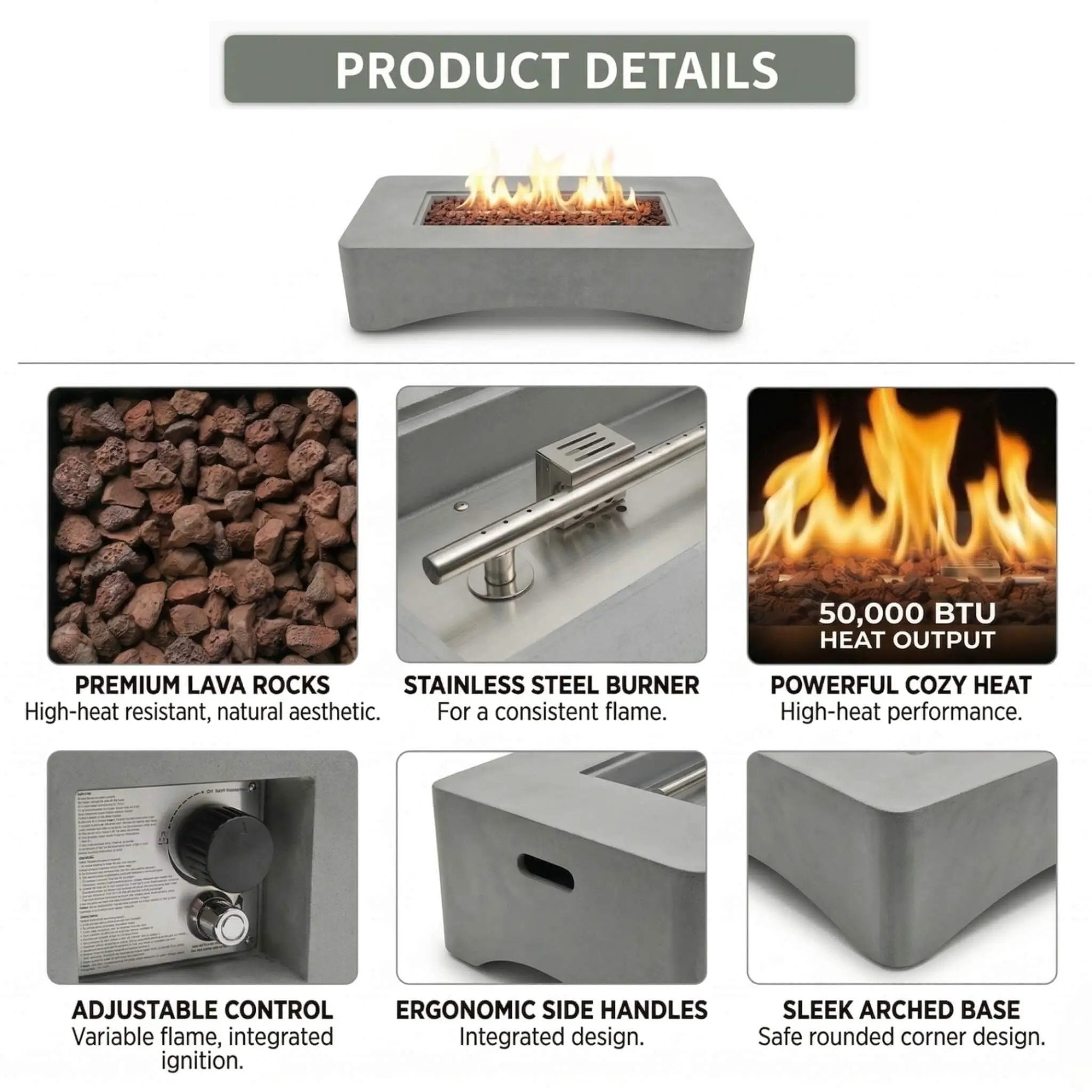 Alora 56-Inch 50K BTU Outdoor Modern Propane Fire Pit Table (SAK56830) by SAKSBY WHOLESALE