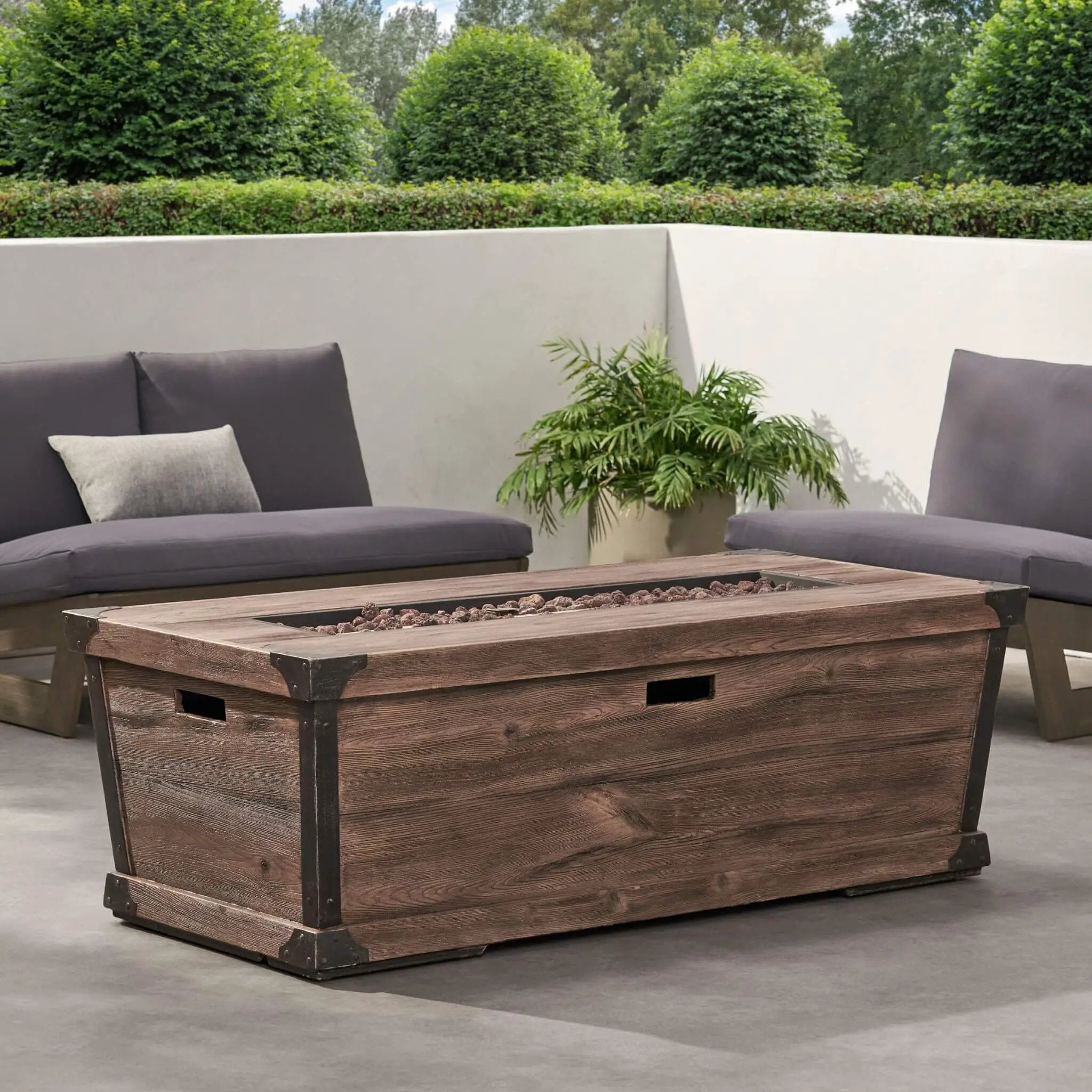 Alora 56-Inch Outdoor 50K BTU Wood Pattern Rectangle Gas Burning Fire Pit (SAK43681) by SAKSBY WHOLESALE