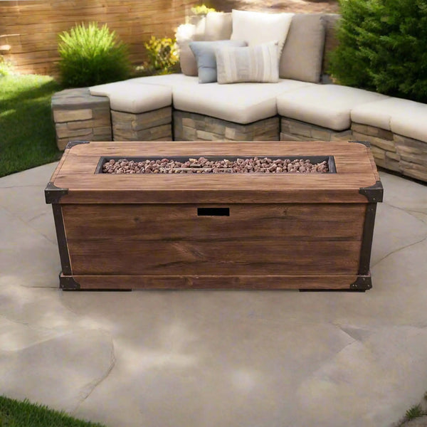 56-Inch Outdoor 50K BTU Wood Pattern Rectangle Gas Burning Fire Pit (SAK43681)