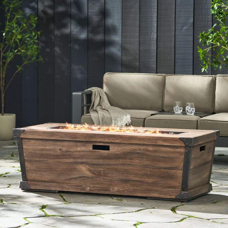 Alora 56-Inch Outdoor 50K BTU Wood Pattern Rectangle Gas Burning Fire Pit (SAK43681) by SAKSBY WHOLESALE