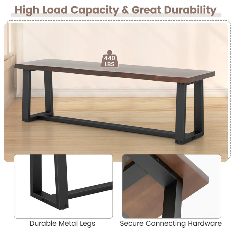 56.5 Inches Wood Dining Bench with Wavy Edge and Adjustable Footpads-Coffee by DirectDeals