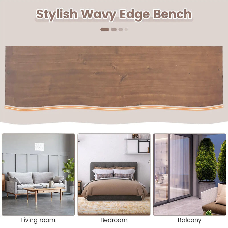 56.5 Inches Wood Dining Bench with Wavy Edge and Adjustable Footpads-Coffee by DirectDeals