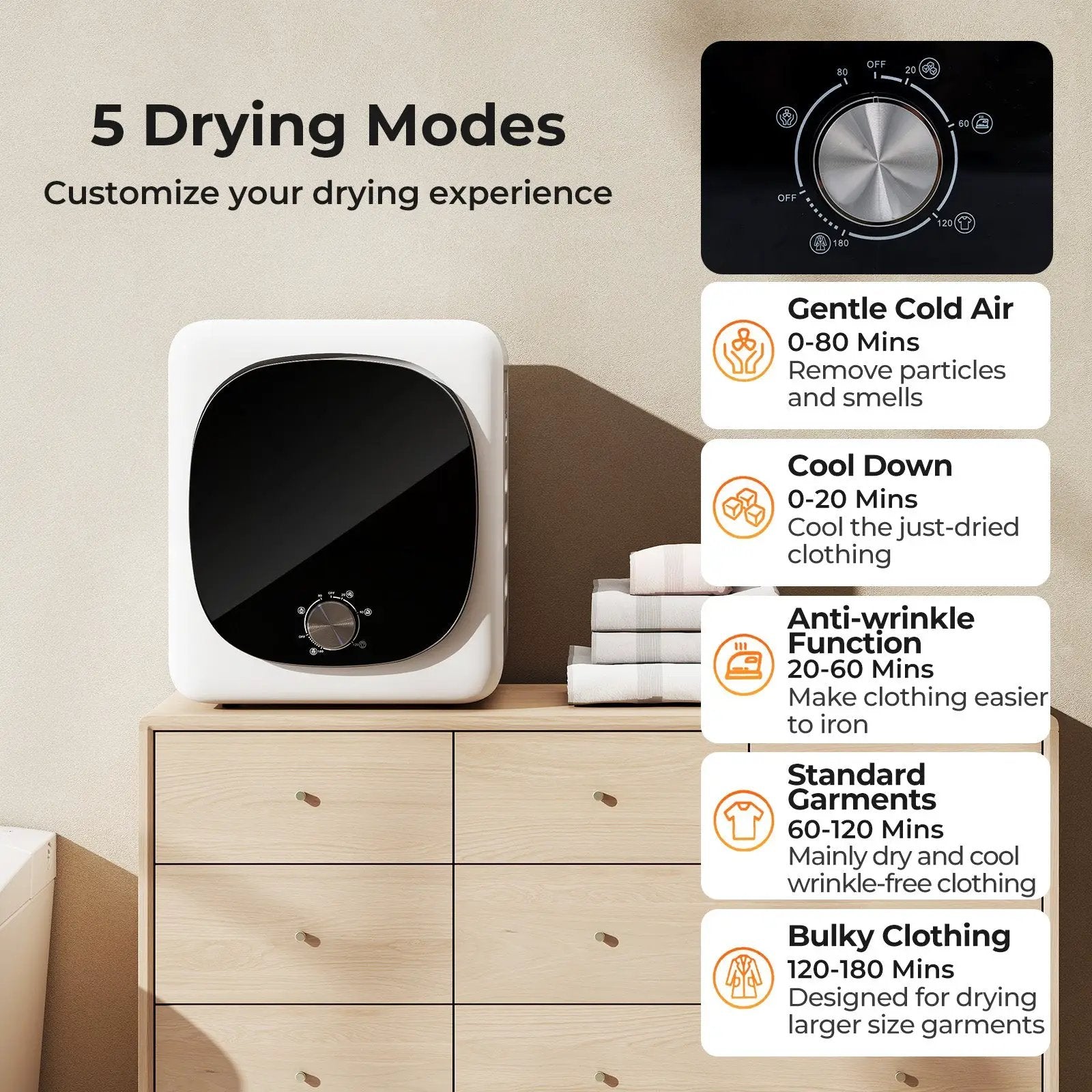 Portable Clothes Dryer Compact Drying Machine with Stainless Steel Tub by DirectDeals