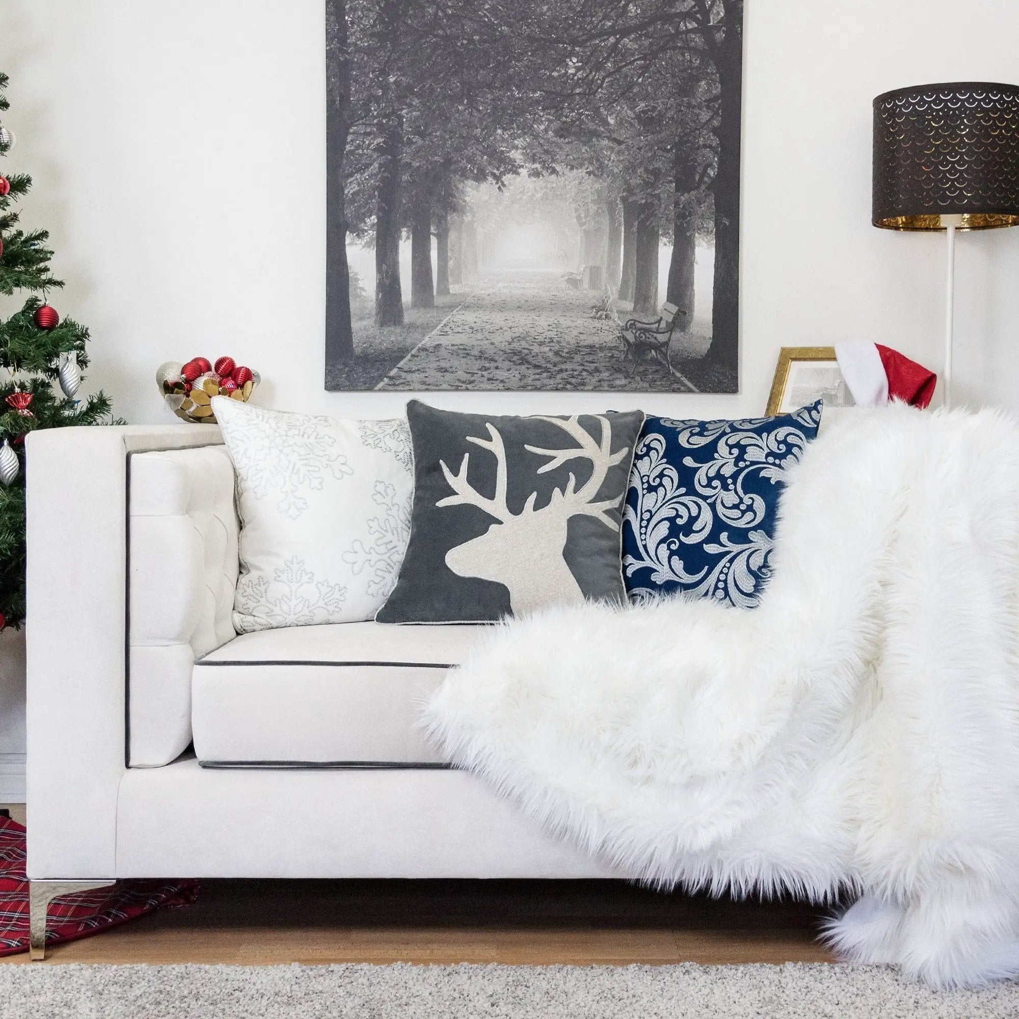 Holiday Reindeer Velvet Accent Pillow 20x20 – Gray and White by HouseOfZazla