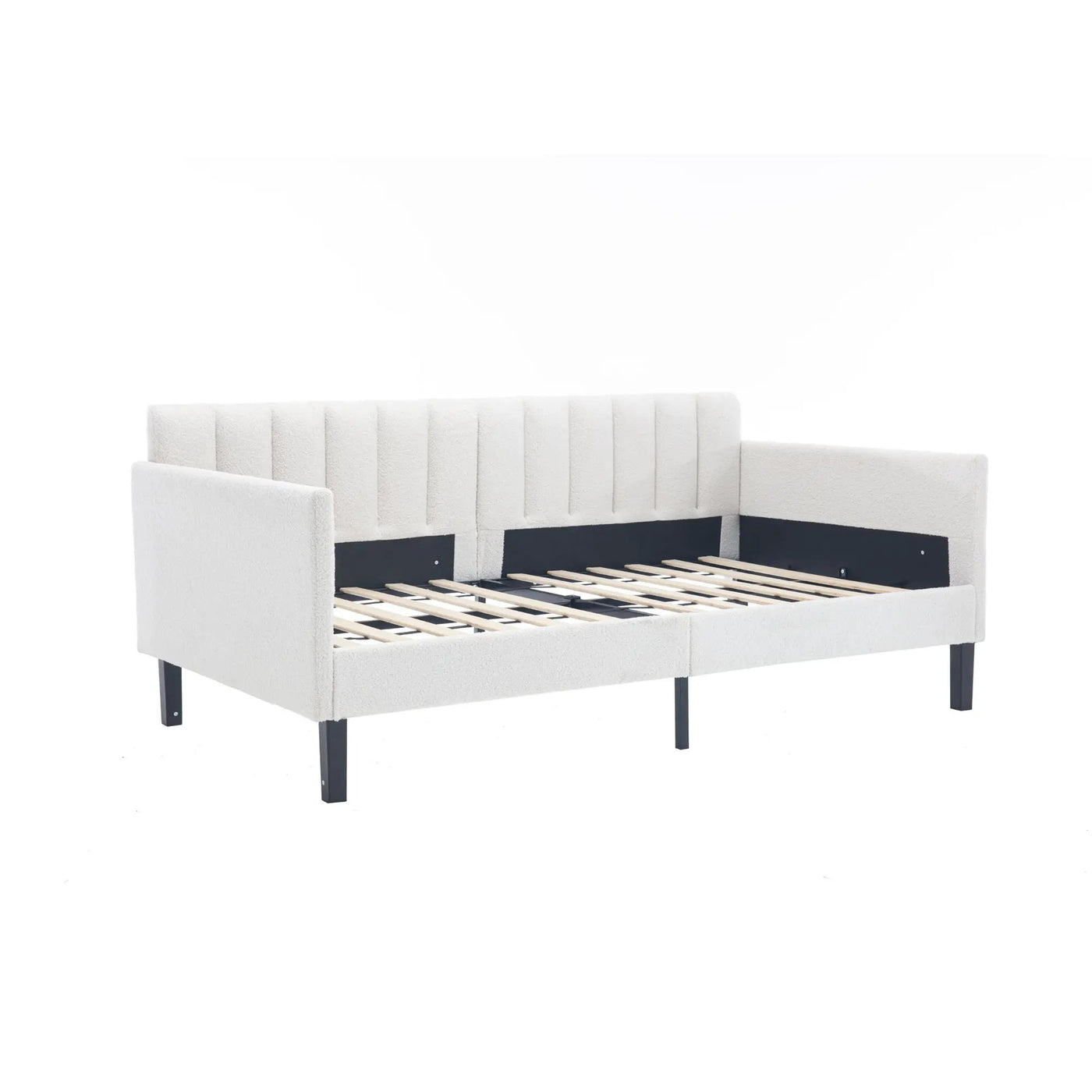 Elena - Boucle Upholstered Daybed, Ribbed Tufted Backrest by HouseOfZazla