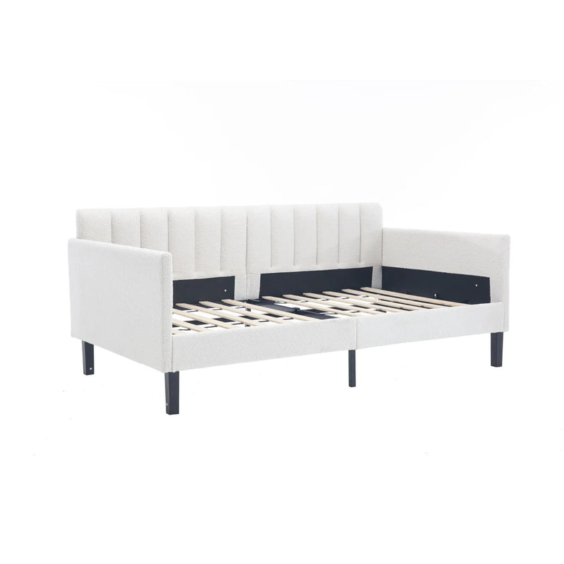 Elena - Boucle Upholstered Daybed, Ribbed Tufted Backrest by HouseOfZazla
