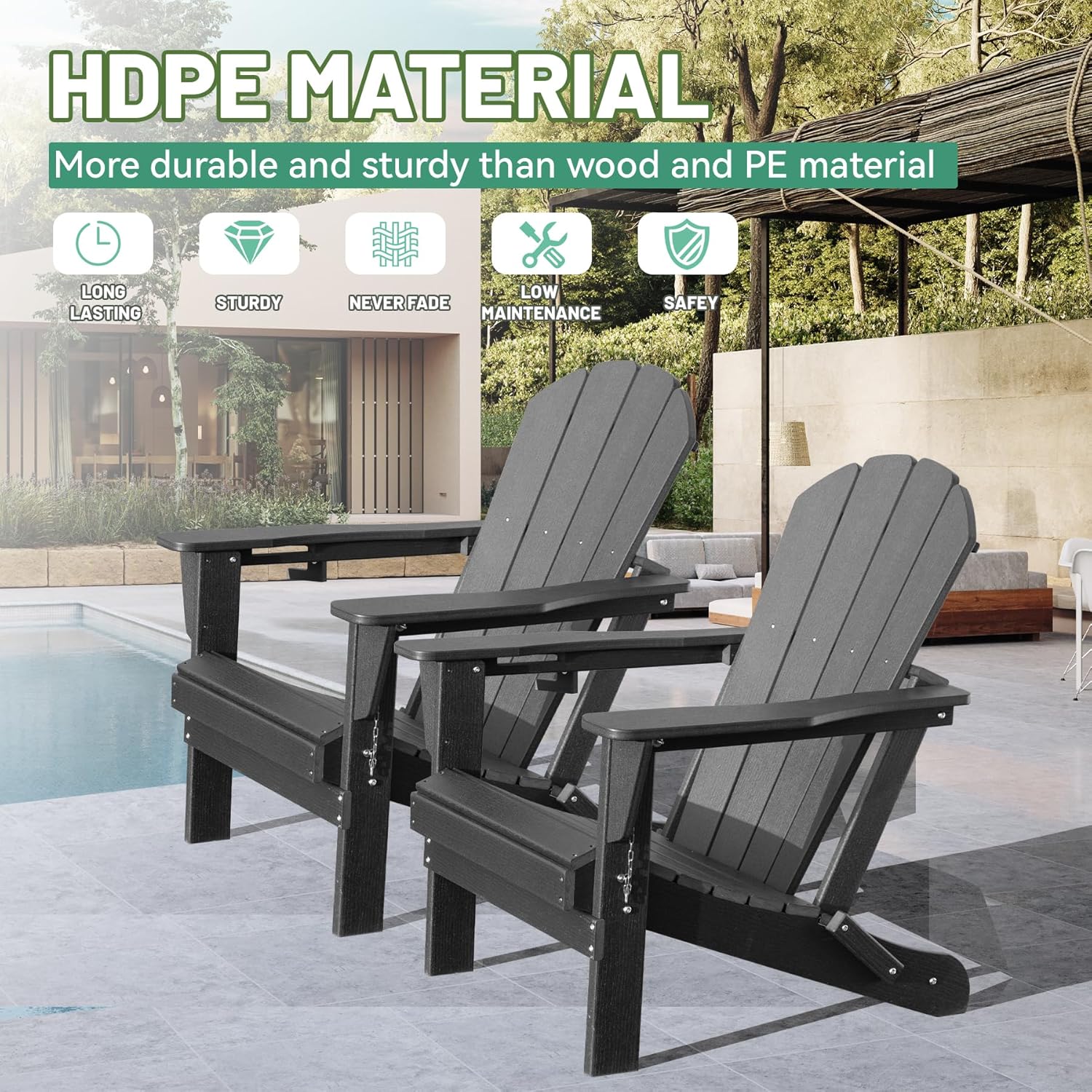 Adirondack Chairs Set of 2 - Plastic HDPE with Cup Holder by HouseOfZazla