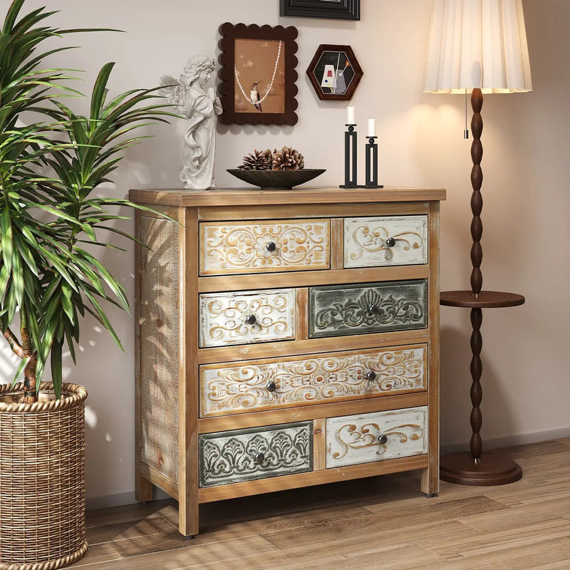 Vintage Wooden Accent Chest with 6 Drawers by HouseOfZazla
