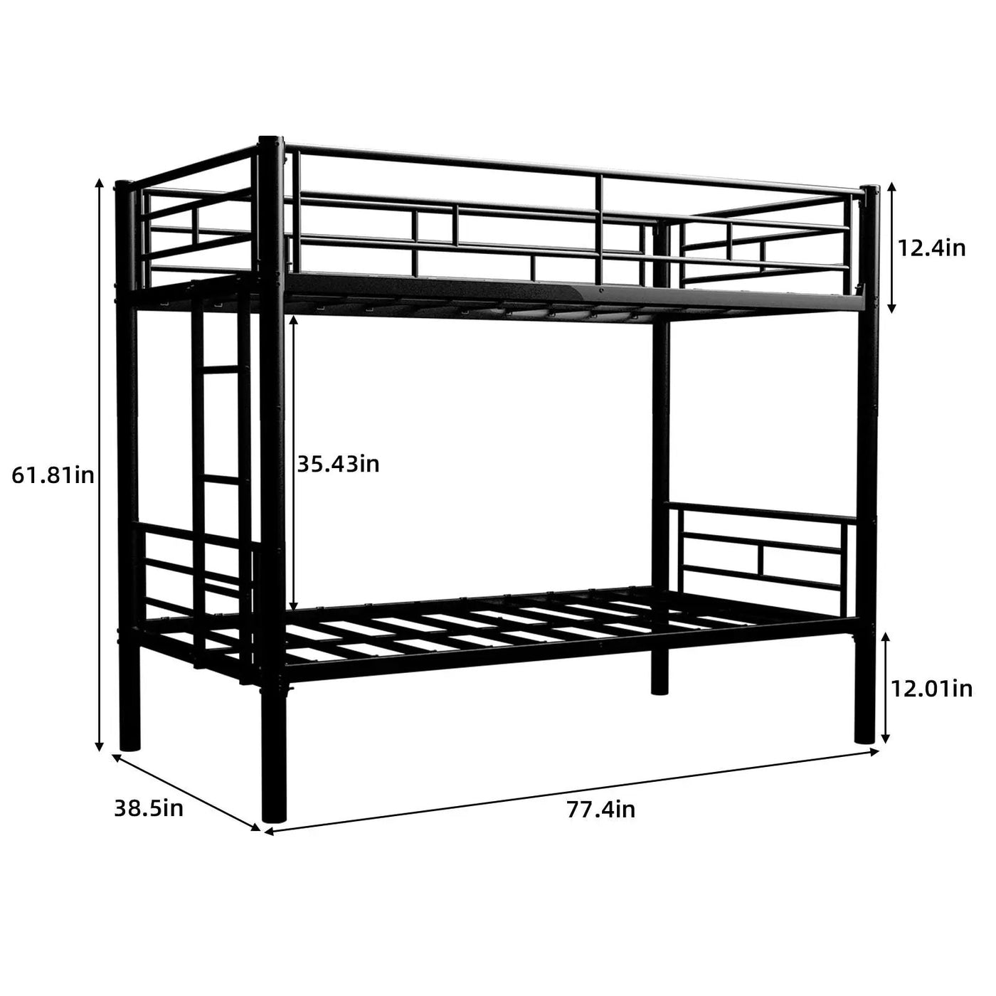 Metal Bunk Bed For Kids, Convertible Bedframe With Ladders & Guardrail by HouseOfZazla