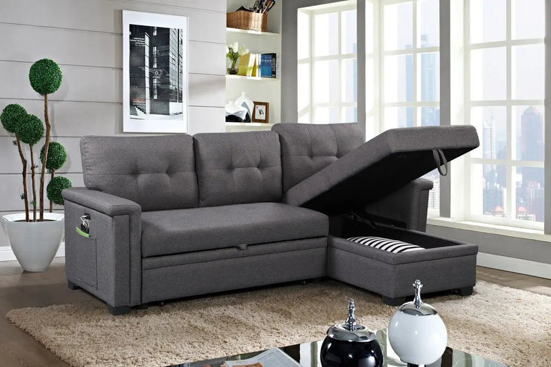 Ashlyn - Reversible Sleeper Sectional Sofa With Storage Chaise, USB Charging Ports And Pocket by HouseOfZazla
