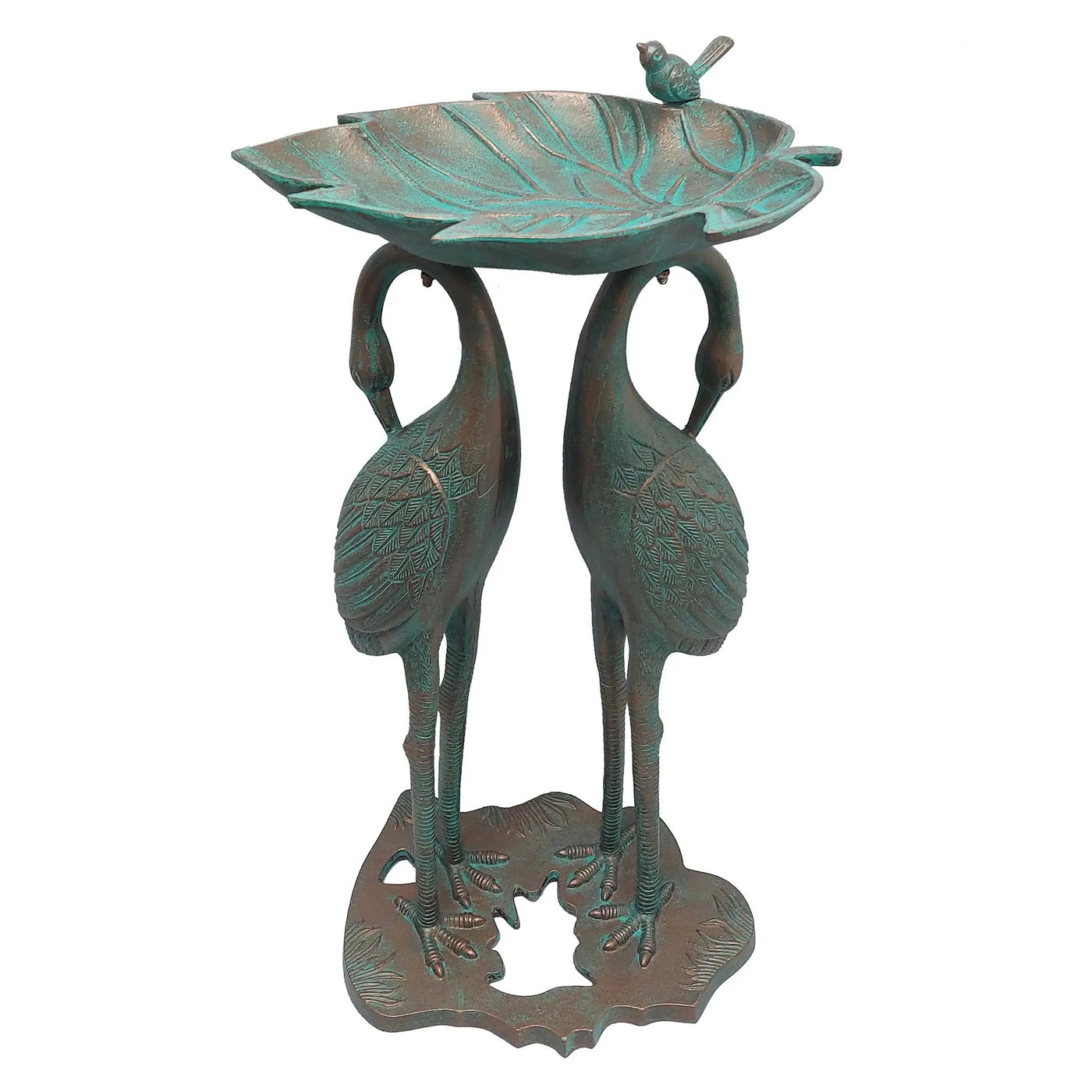 Cast Aluminum 30-in Twin Crane Bird Bath with Leaf Bowl by Sharicks