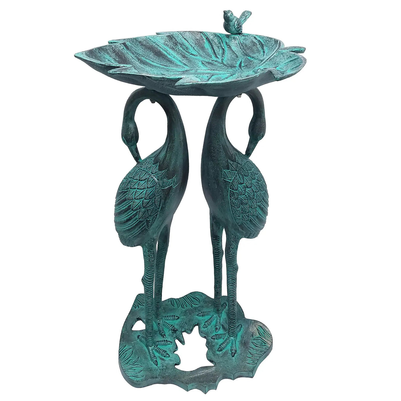 Cast Aluminum 30-in Twin Crane Bird Bath with Leaf Bowl by Sharicks