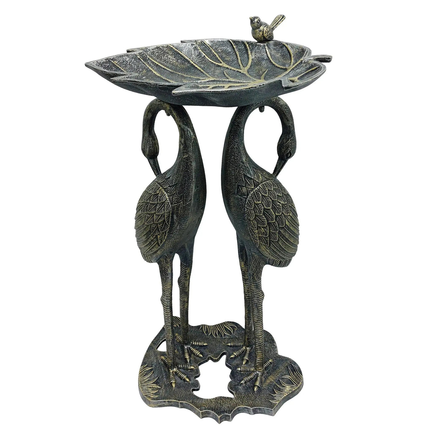 Cast Aluminum 30-in Twin Crane Bird Bath with Leaf Bowl by Sharicks
