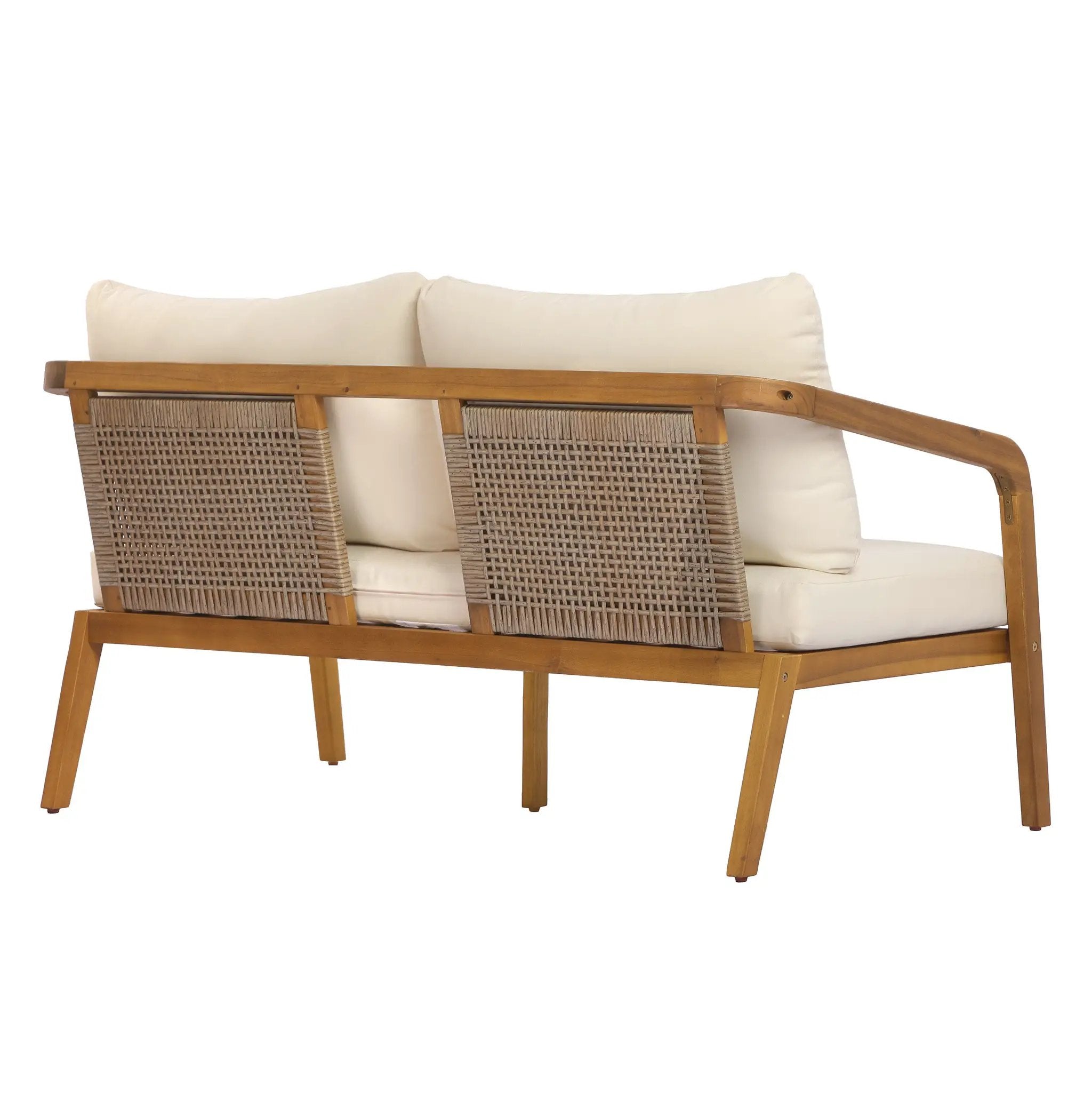 2-Piece Outdoor Loveseat & Coffee Table Set Acacia Wood Frame with PE Wicker Back & Water-Resistant Cushions by HouseOfZazla
