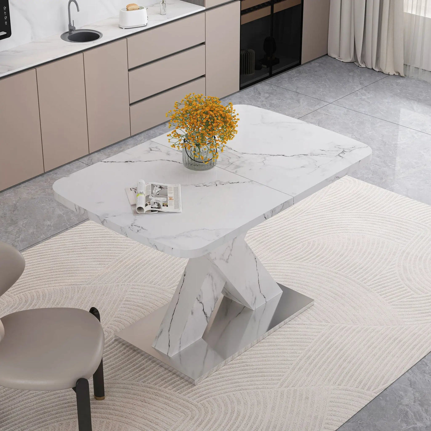 Modern Rectangle Dining Table With Stretchable TopAnd X Shape Legs by HouseOfZazla
