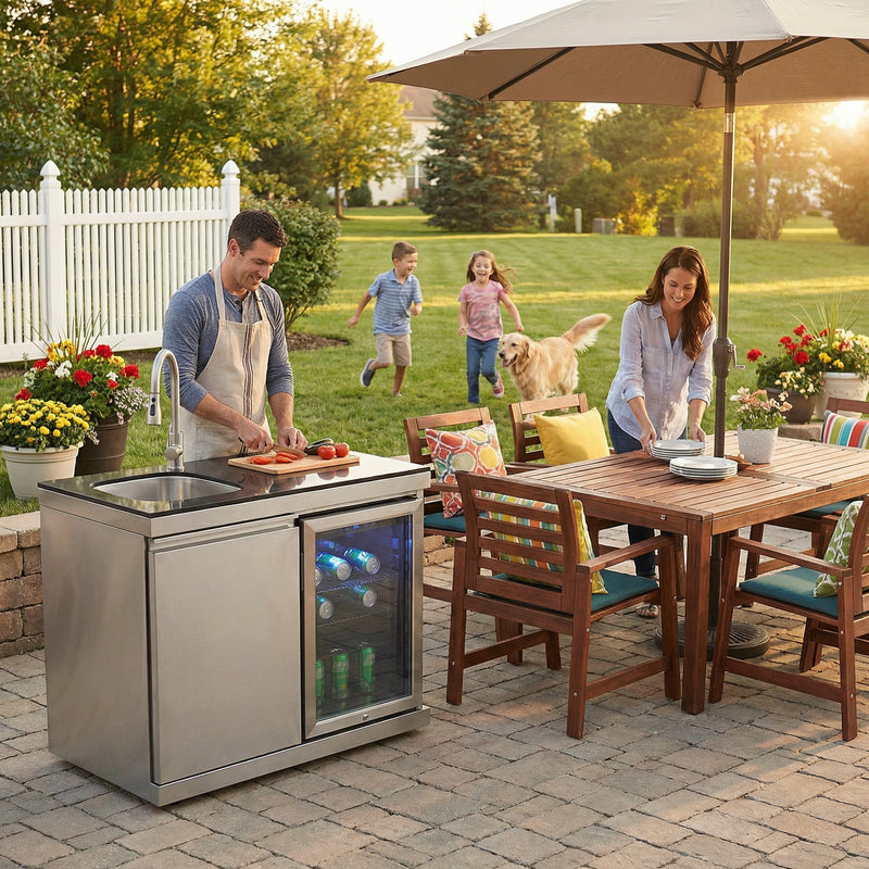 Sink and Fridge Combo for Outdoor Kitchen, 70L Refrigerator and Sink with Pull-Down Faucet by HouseOfZazla