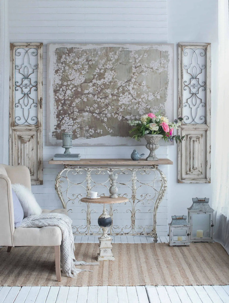 Large Cherry Blossom Canvas Art Print, Home Decor Accent Piece - Gray / White Matte by Unique Piece Furniture