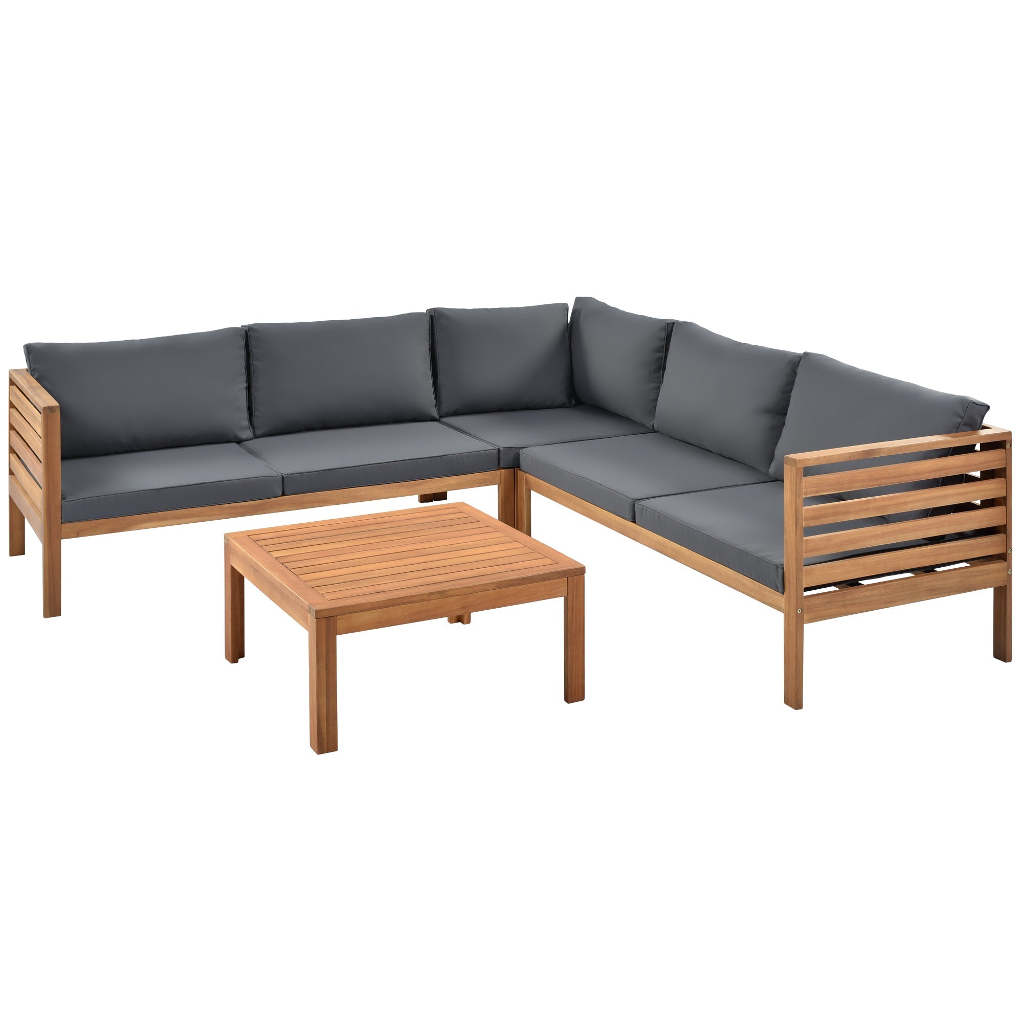 Wood Structure Outdoor Sofa Set with Gray Cushions by HouseOfZazla