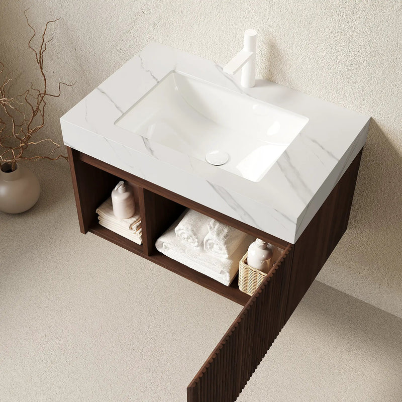 EIDEN 30" Bathroom Vanity & Sink, Floating Storage Cabinet, Carrara by HouseOfZazla