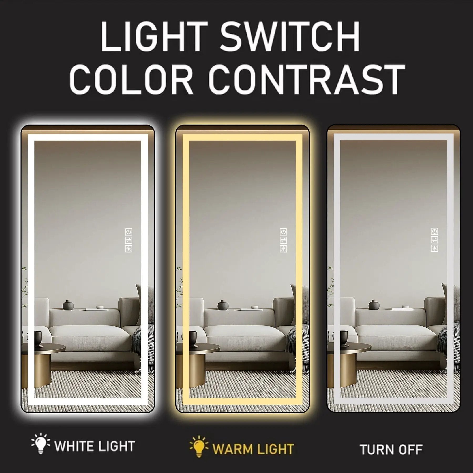 Full-Length Vertical Mirror With LED Light, Dimming Wall Mirror With Frame by HouseOfZazla