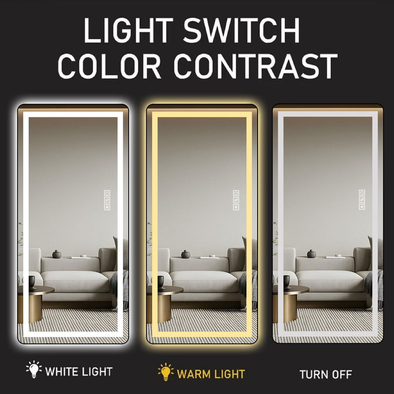 Full-Length Vertical Mirror With LED Light, Dimming Wall Mirror With Frame by HouseOfZazla