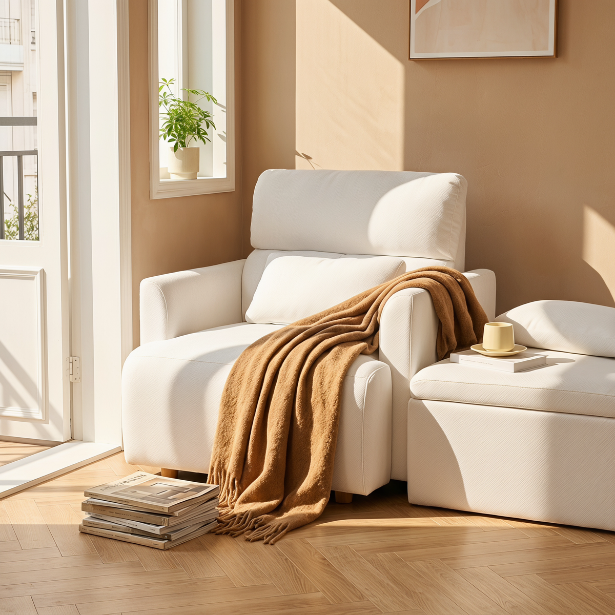 Oversized Accent Chair w/Storage Ottoman, Wide Accent Armchair Chair for Living Room, Modern Sofa Lounge Chair, Upholstered Mid-Century Reading Chair, Comfy Living Room Chair, Deep Seat Couch(White), photo 2 of 10