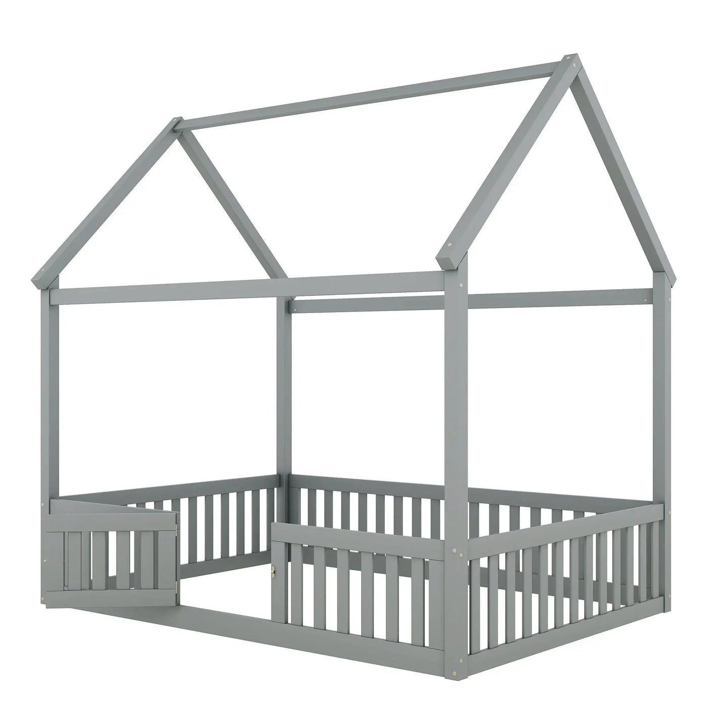 Wood House Bed With Fence And Door by HouseOfZazla