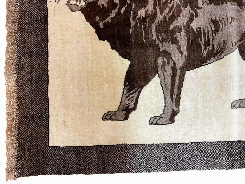 3 x 5 Handmade Rug Brown Beige Hand-Knotted Lion Rug New Vintage Quality Animal by Jewel Rugs