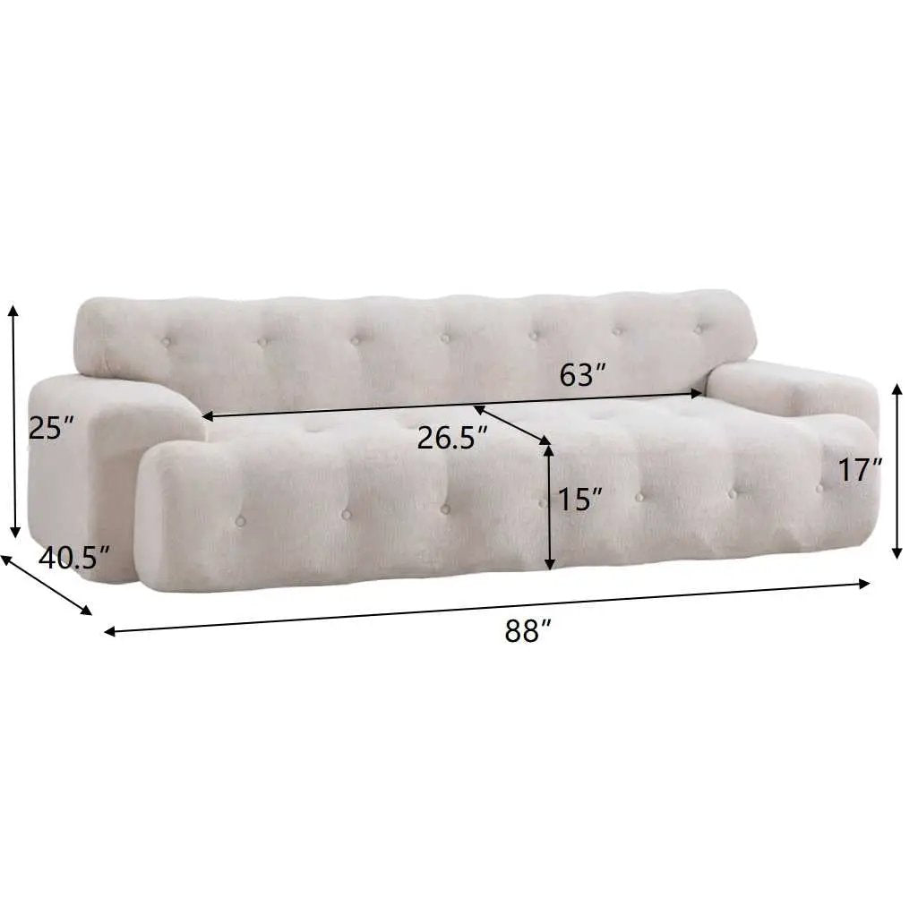 88 in. Cloud 3 Seater Chenille Sofa with Button Tufted Upholstered Couch by HouseOfZazla