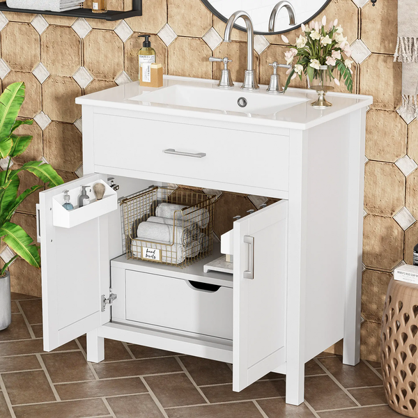 30-Inch Bathroom Vanity with Ceramic Sink and Ample Storage, photo 2 of 10