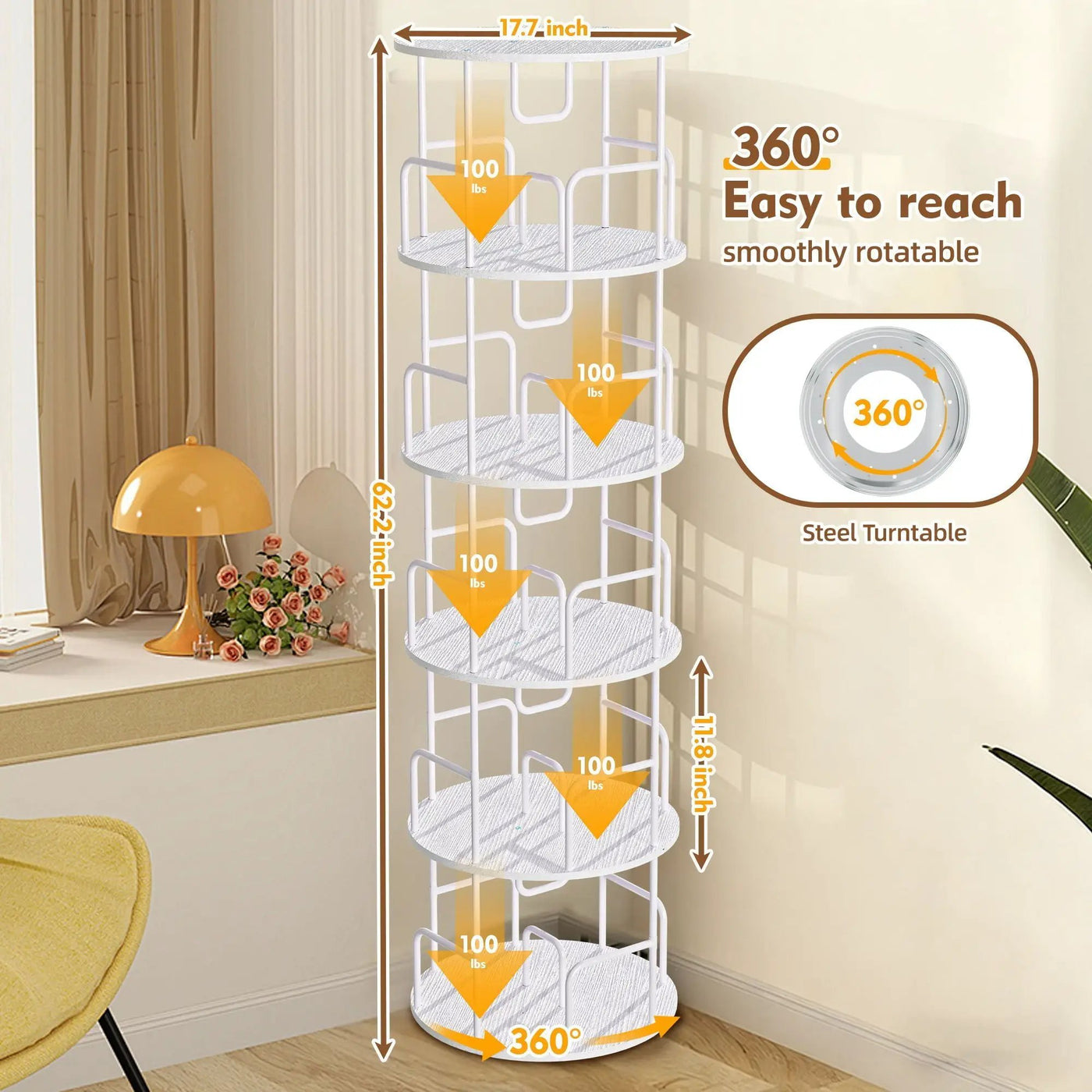 Rotating Bookshelf Tower 5 Tier Spinning 360 Degree Revolving Storage Shelf by HouseOfZazla