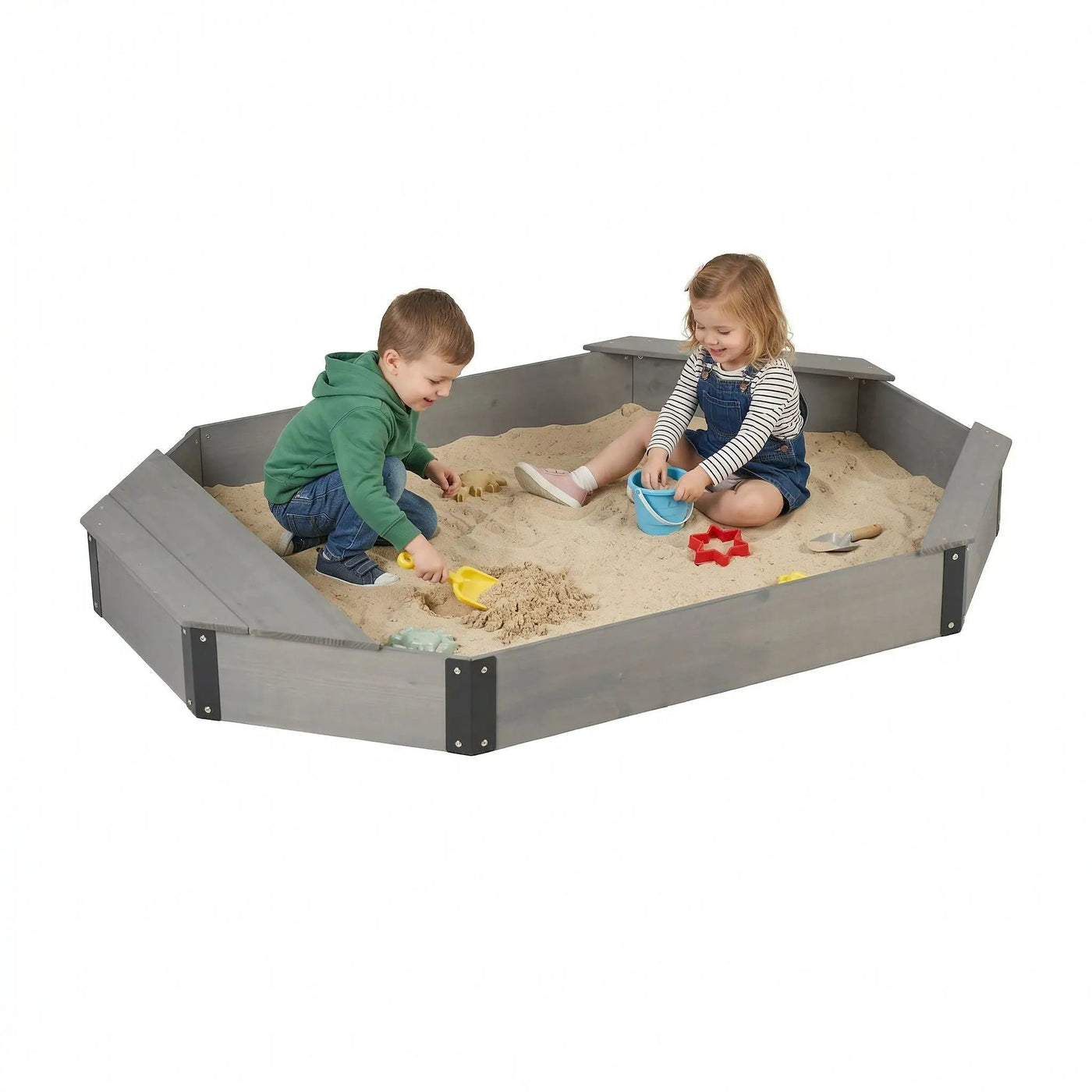 Octagon Sandbox With Storage, Sandpit With Cover And Liner For Backyard by HouseOfZazla