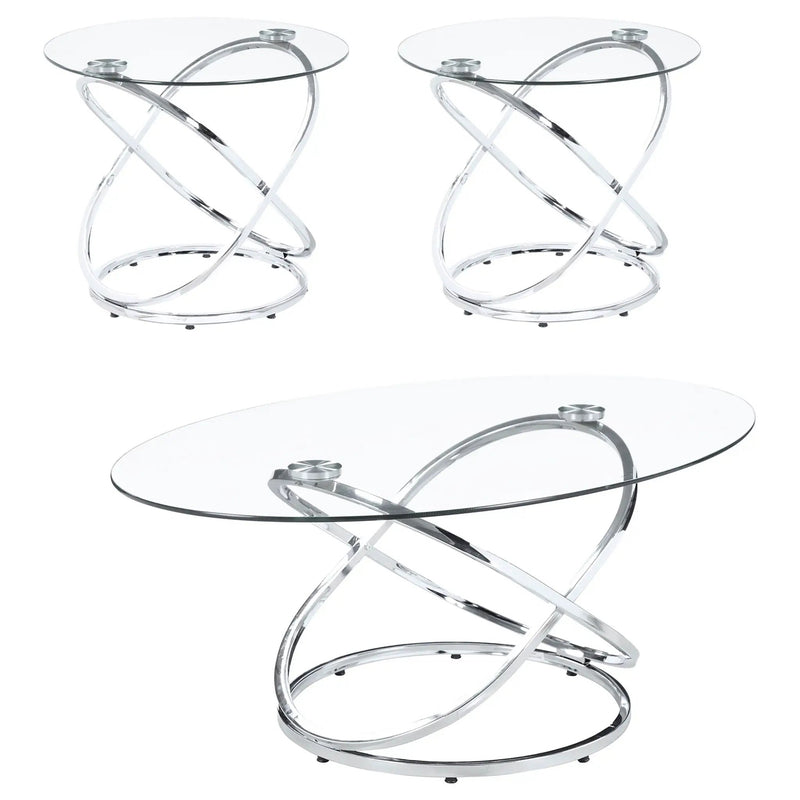 Warren 3-piece Oval Glass Top Coffee Table Set Chrome by Unique Piece Furniture