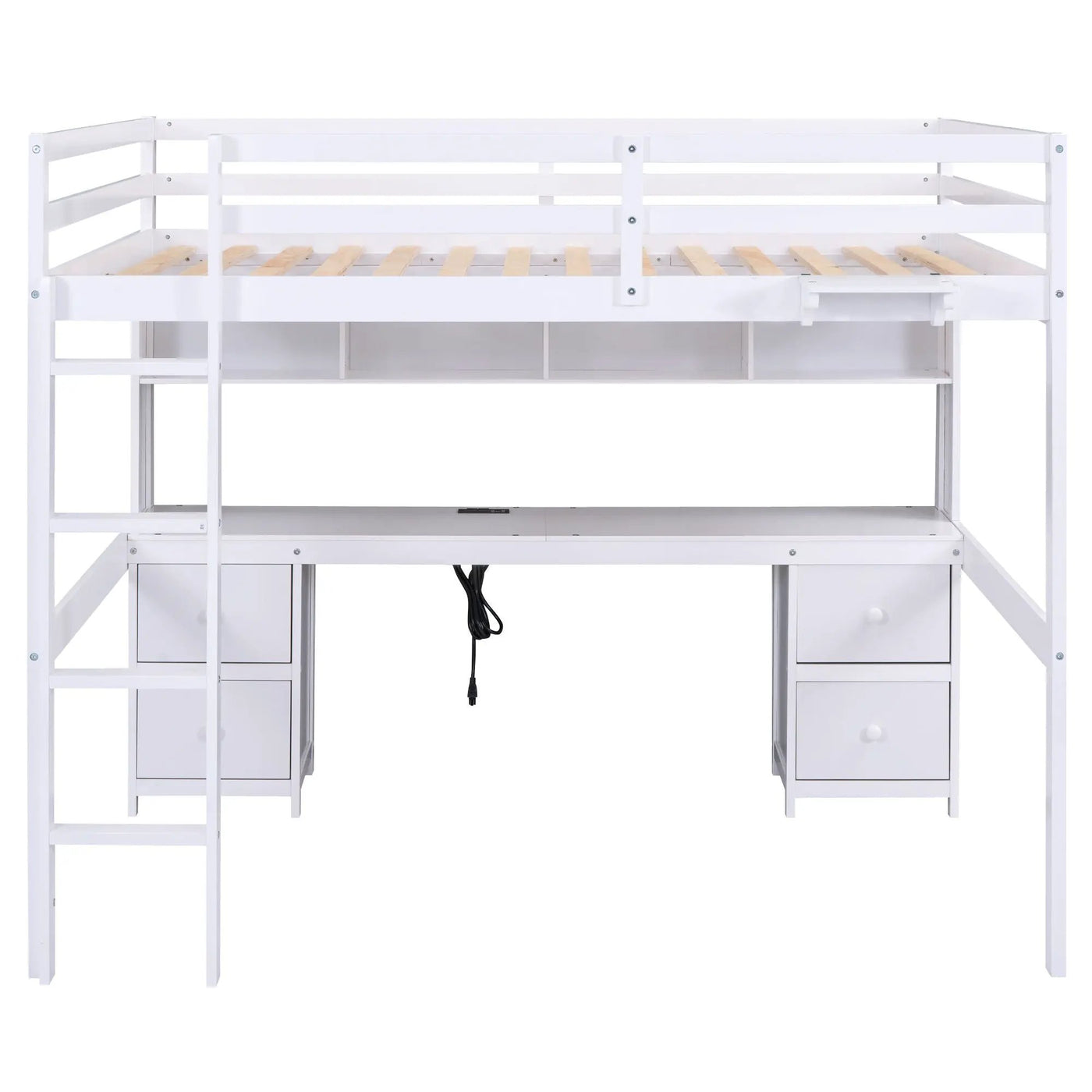 Loft Bed With Desk, Cabinets, Drawers, Charging Station And Bedside Tray by HouseOfZazla