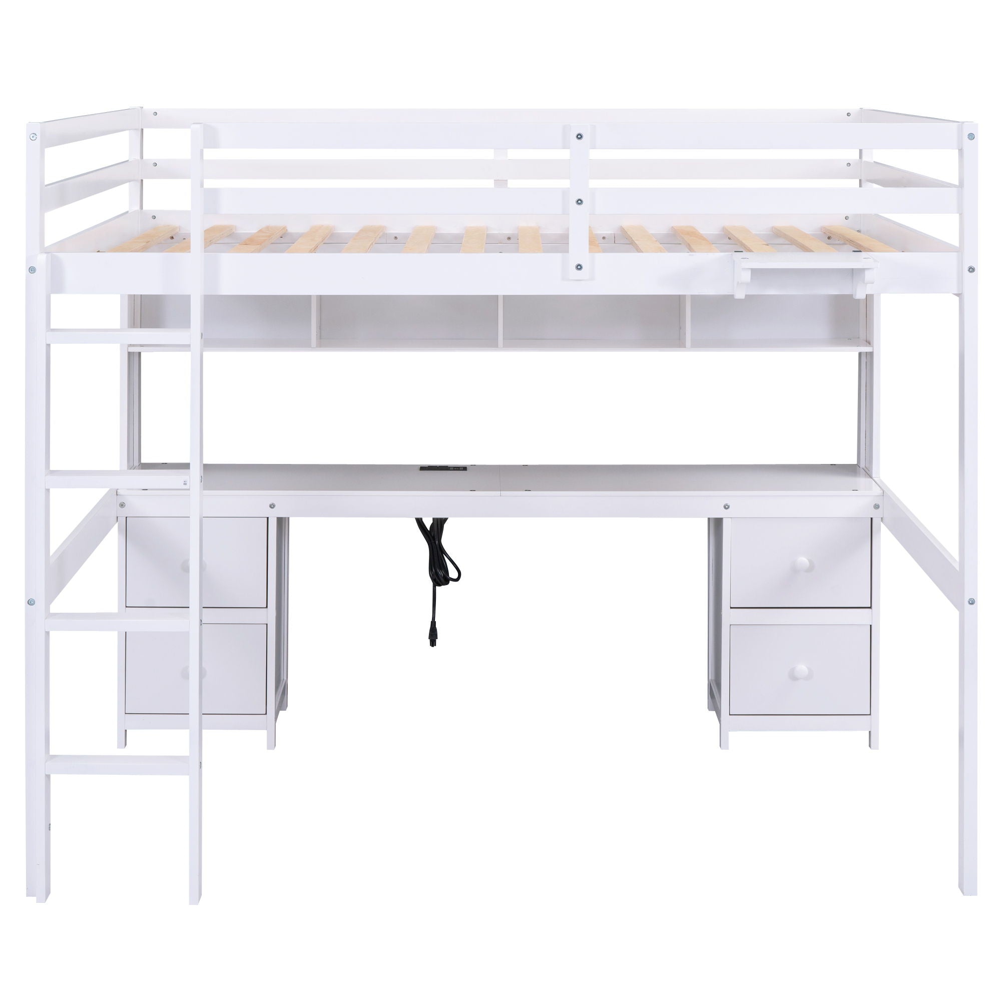 Loft Bed With Desk, Cabinets, Drawers, Charging Station And Bedside Tray by HouseOfZazla