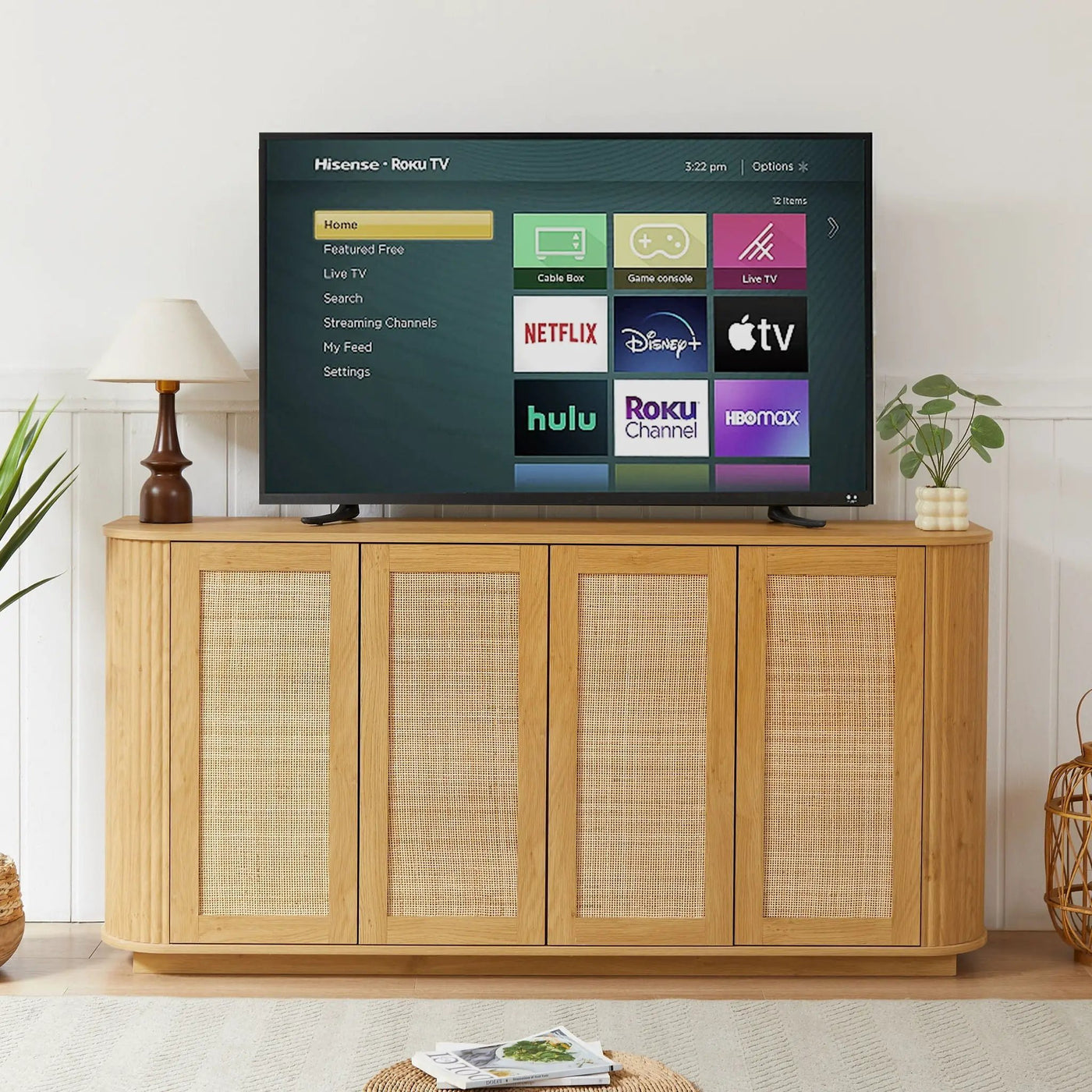 Contemporary Wave Shaped TV Stand With Rattan Doors by HouseOfZazla