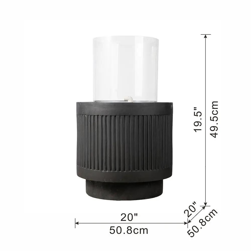 Heavy Cement Round Ribbed Outdoor Water Fountain With Light - Black White by Unique Piece Furniture