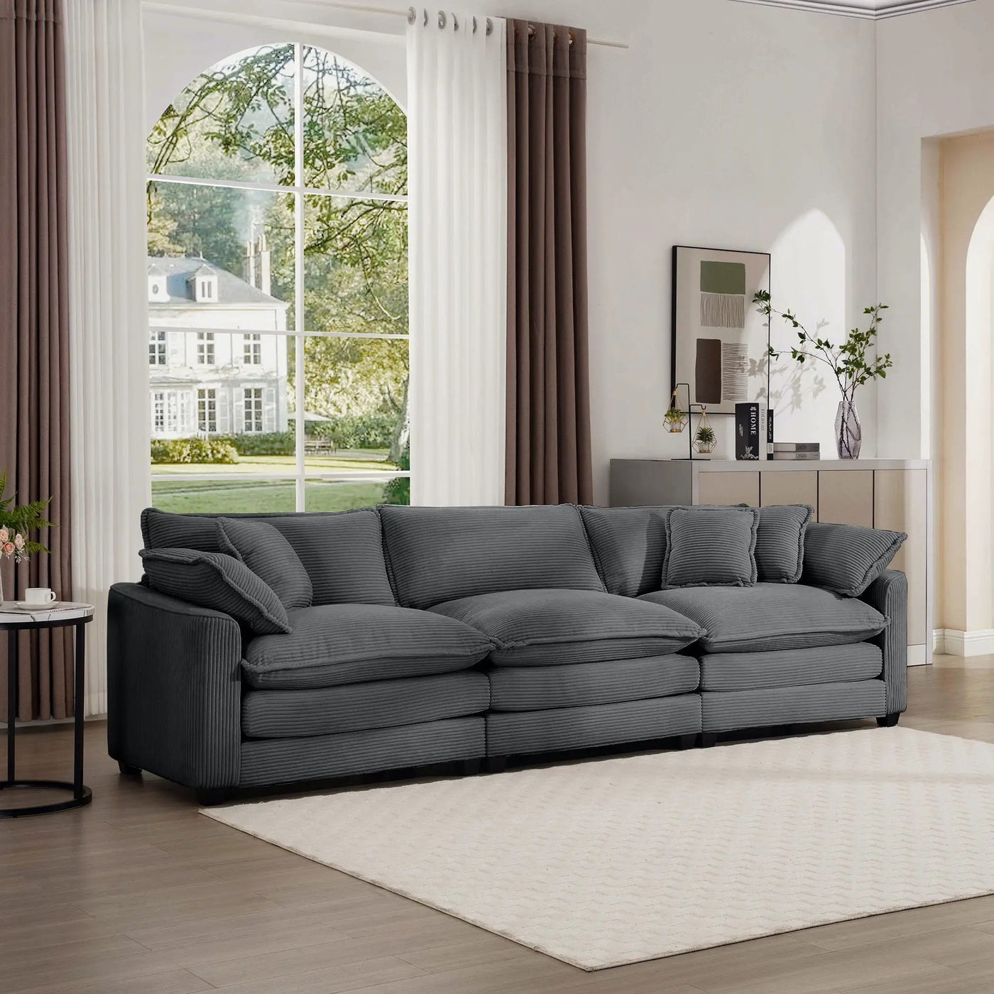 Mid-Century Modern 3 Seater Sectional Sofa With Arm And Throw Pillows by HouseOfZazla
