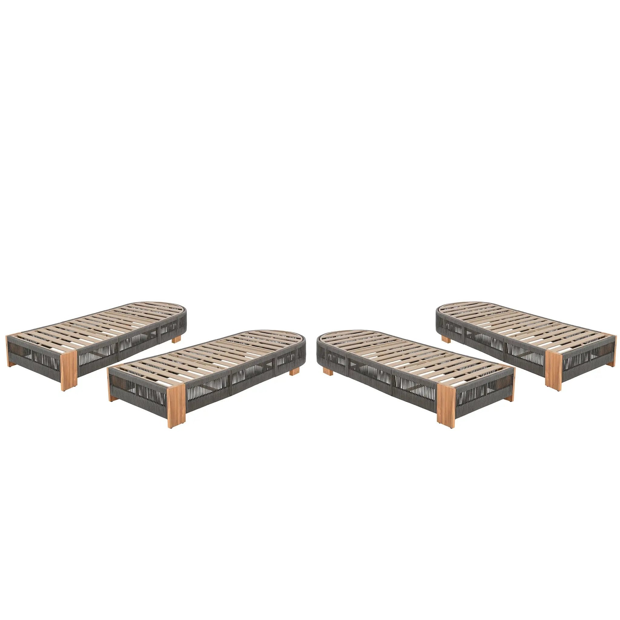Outdoor Acacia Wood Patio Adjustable Lounge Chair Set of 4 - Grey Rope by HouseOfZazla