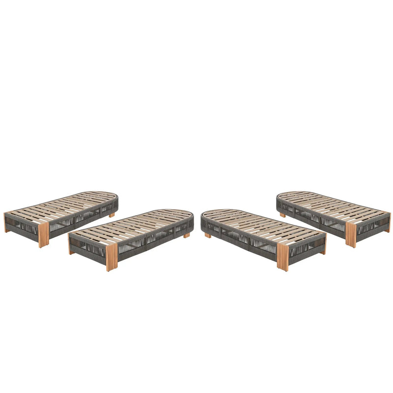 Outdoor Acacia Wood Patio Adjustable Lounge Chair Set of 4 - Grey Rope by HouseOfZazla