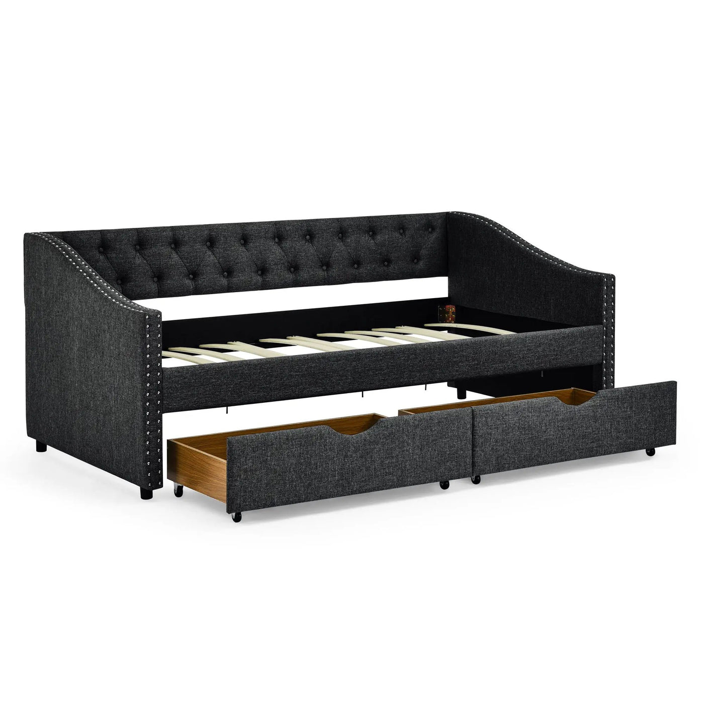 Upholstered Tufted Daybed With 2 Drawers, Waved Arms by HouseOfZazla