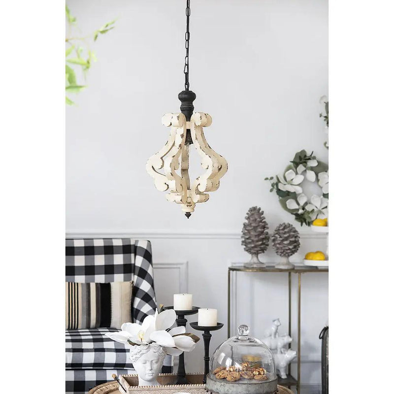 Farmhouse Chandeliar Distressed Pendant French Country Wood Chandelier For Living Room Foyer, Bulb Not Included - Antique Cream by Unique Piece Furniture