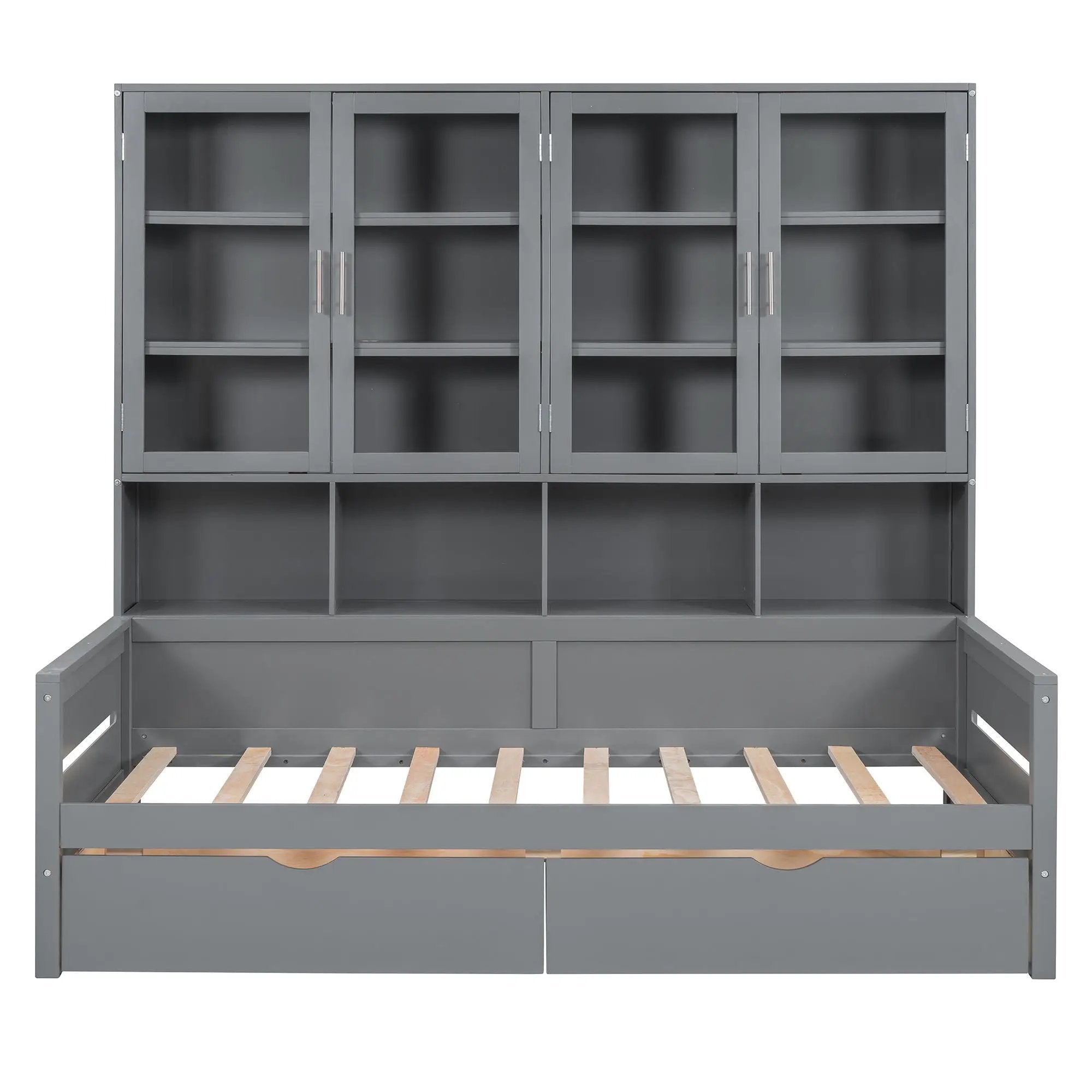 Daybed With Glass Door Storage Cabinets, Built In LED Lighting And Shelves by HouseOfZazla