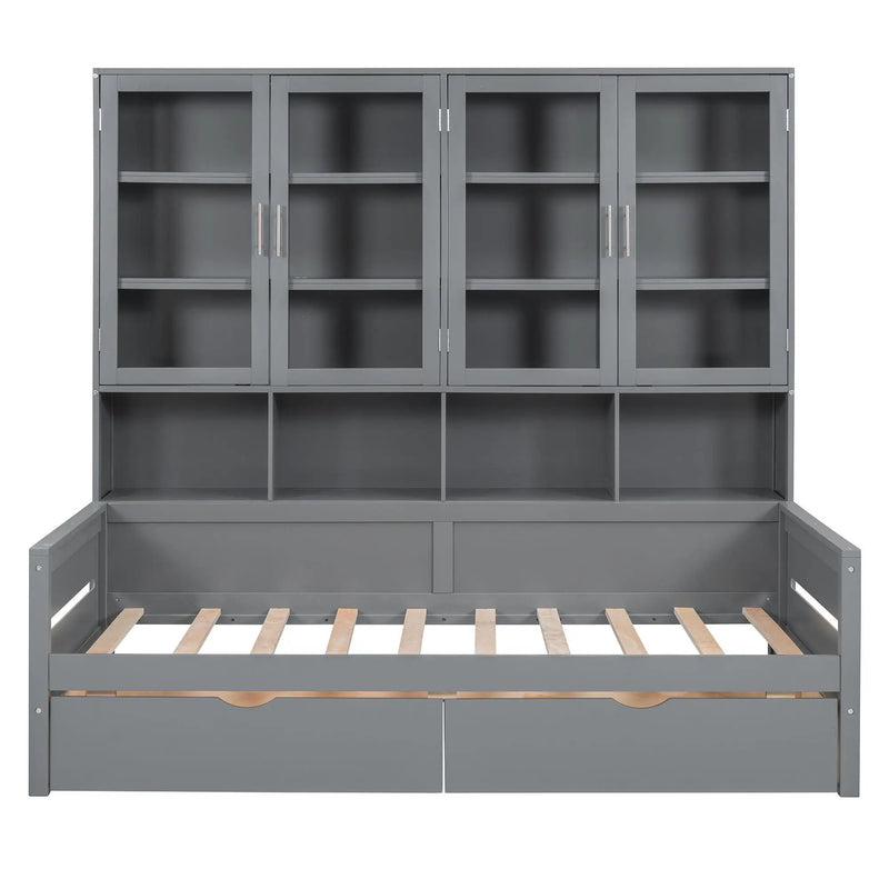Daybed With Glass Door Storage Cabinets, Built In LED Lighting And Shelves by HouseOfZazla